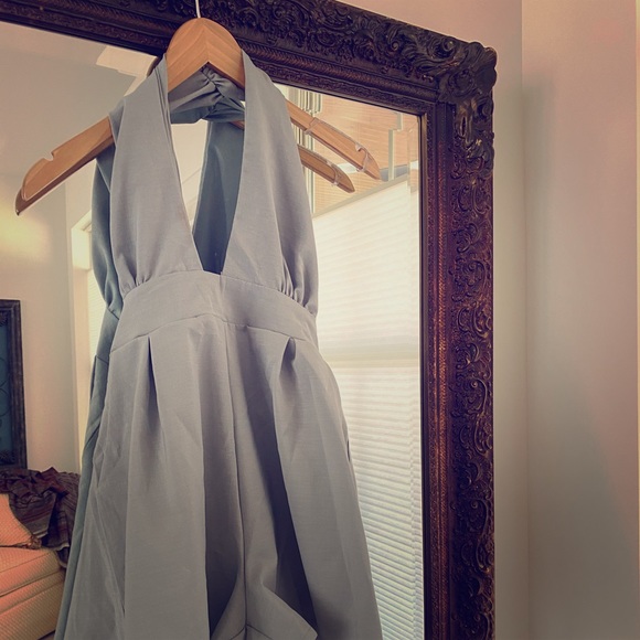 Gray tie back halter romper